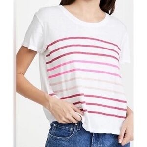 SUNDRY Size 0 XS White Pink Faded Stripes Vintage Tee